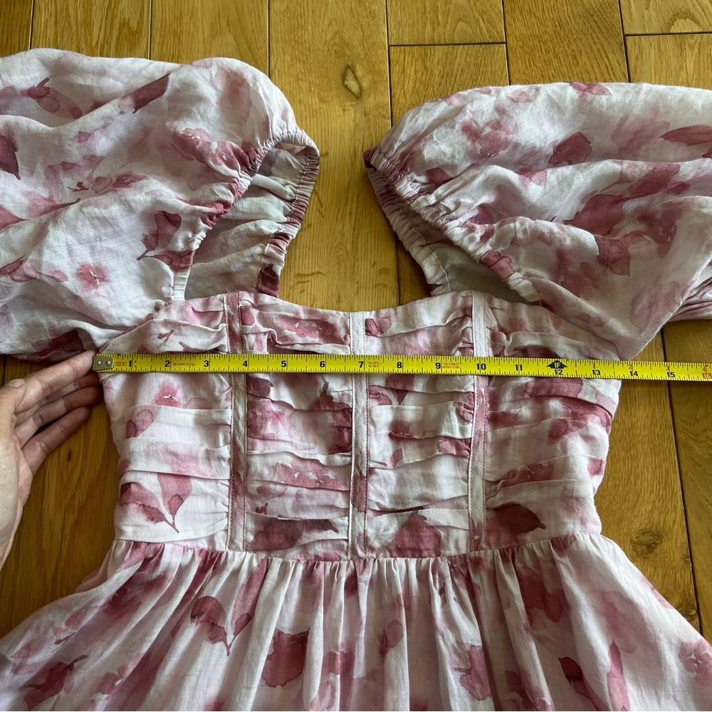 Bardot Kehlani Floral Puff Sleeve Mini Dress Coquette Romantic Pink Size S/4 - Picture 6 of 12